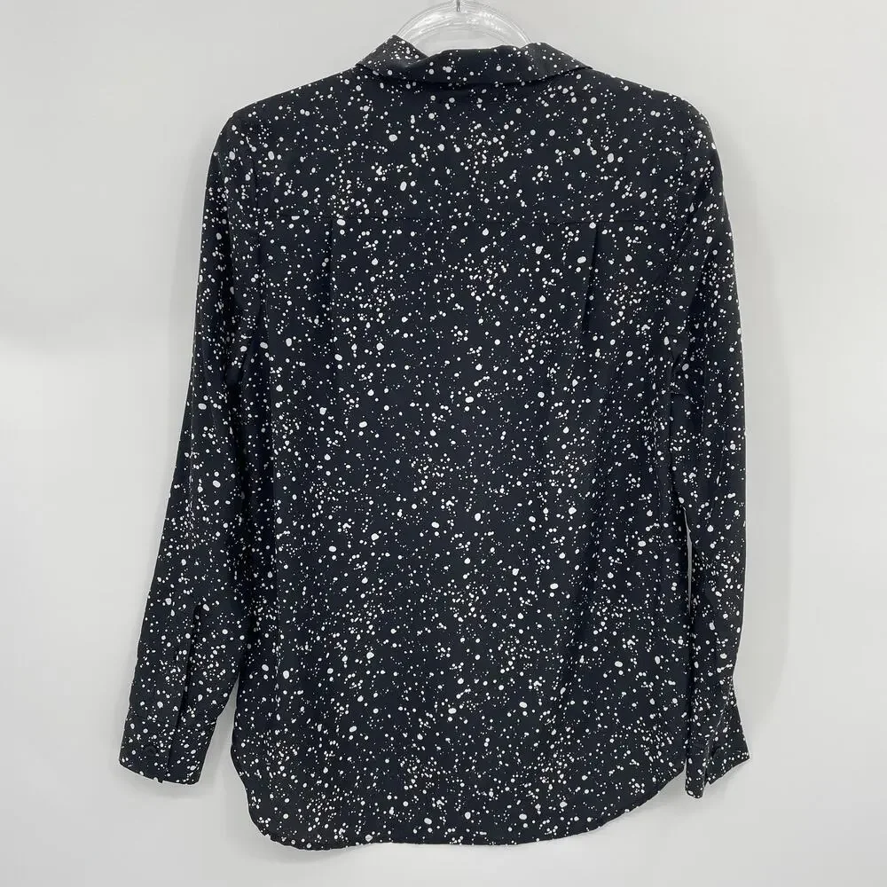Sunday Best Black and White Splatter Button-Up Blouse